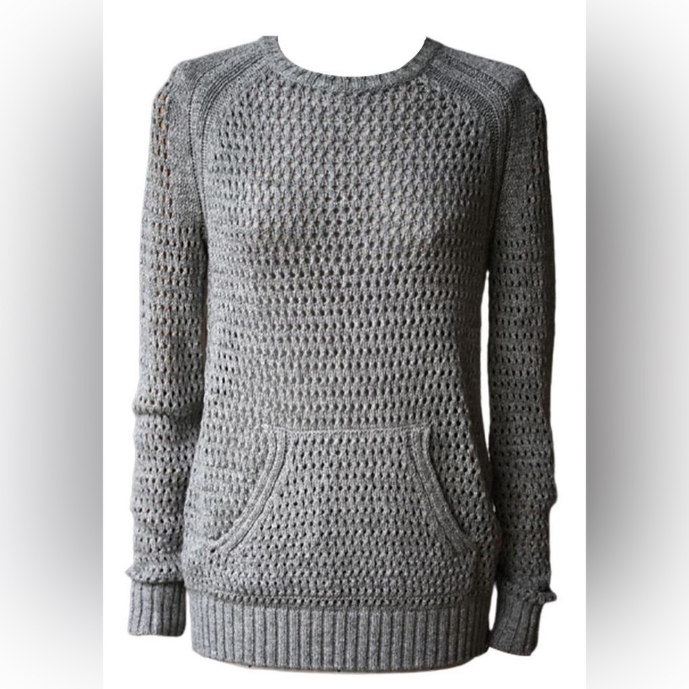 ATM Gray Open Weave Sweater Front Pockets